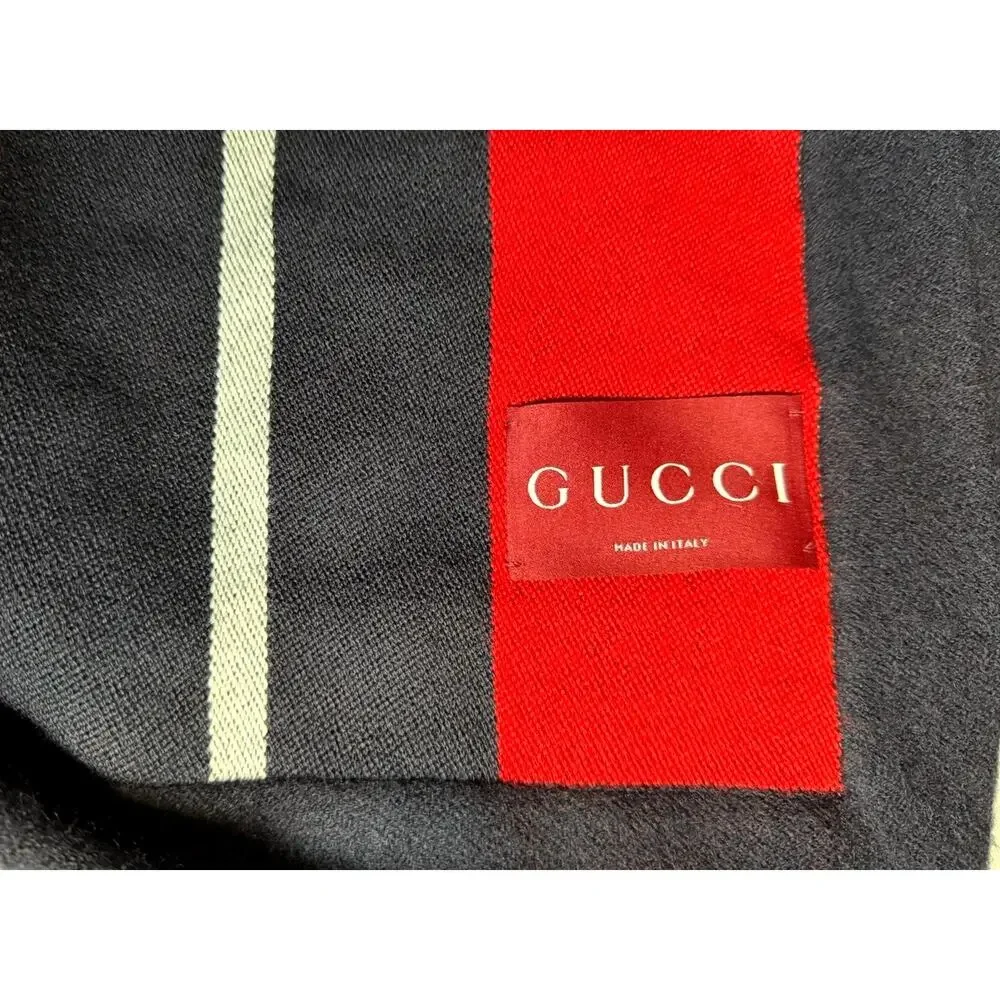 NEW Gucci Web Wool Blanket Reversible Navy Red White 45x70 Authentic